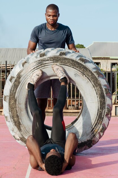 Full shot men training together