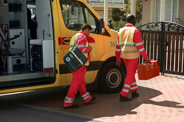 Free photo full shot paramedics ready to help