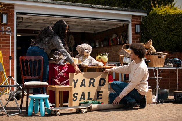 full shot people at garage sale