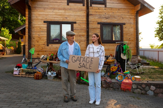 Foto gratuita persone a figura intera alla svendita di garage