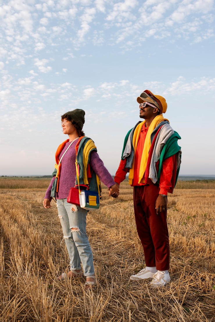 मुफ़्त फोटो full shot people posing fast fashion concept