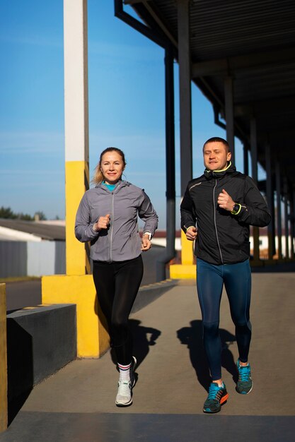 Full shot people working out together