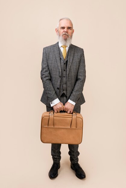 Full shot senior man holding baggage