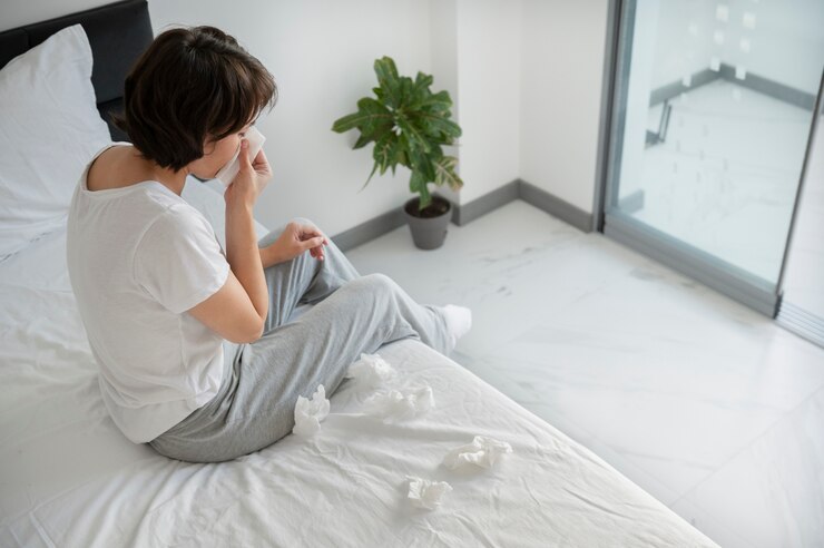 無料Photo 自宅でフルショットの病気の女性