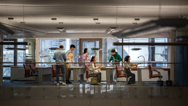full shot students studying indoors