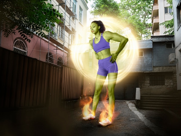 Free photo full shot  super woman with superpowers