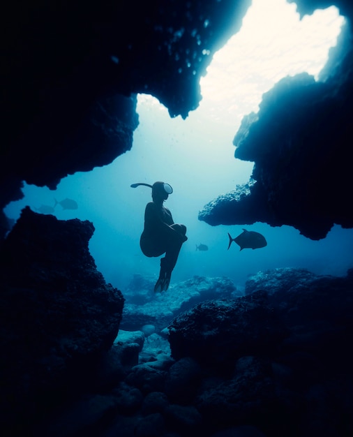 Full shot swimmer with rocks