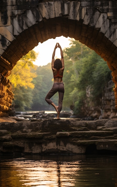 Full shot woman doing yoga