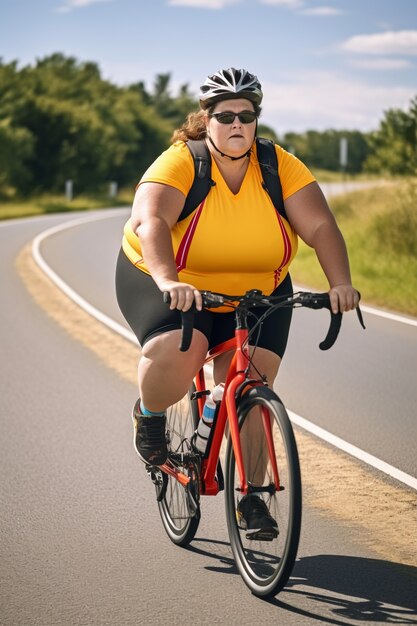 Full shot woman riding bike outdoors