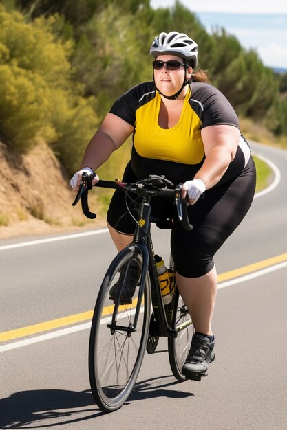 Full shot woman riding bike outdoors