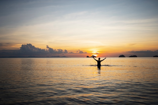 Full shot woman in the sea