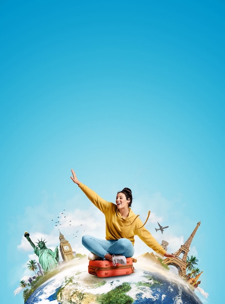 full shot woman travel concept