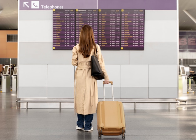 Full shot woman traveling with baggage
