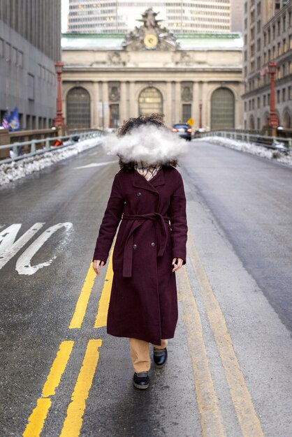 Full shot woman walking outdoors