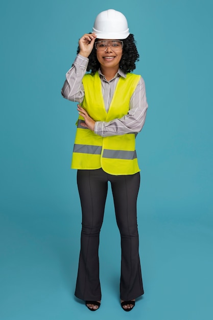 Full shot woman wearing helmet