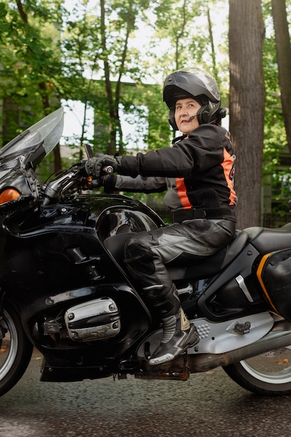 Full shot woman wearing safety helmet