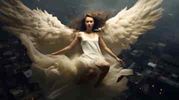Free photo full shot woman with wings flying