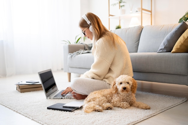 Full shot woman working indoors