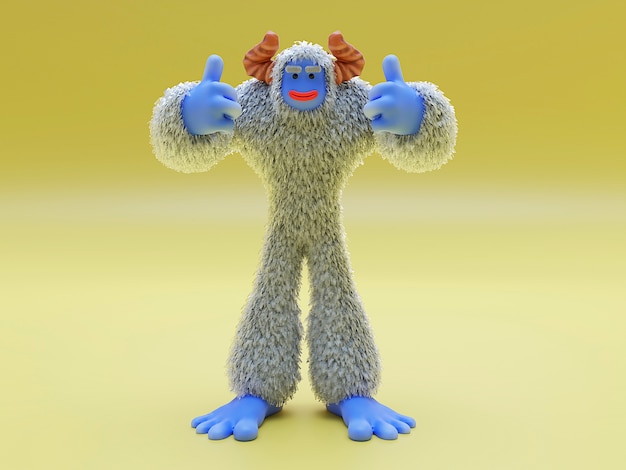 Full shot yeti cartoon with yellow background