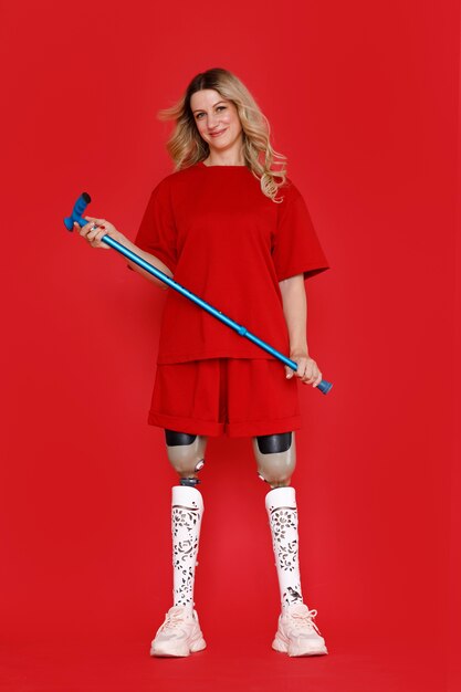 Full shot young woman with prosthesis