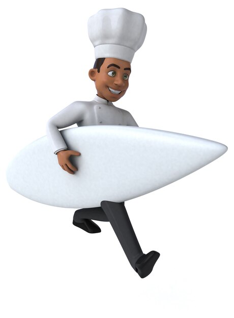 Fun 3D cartoon chef surfing