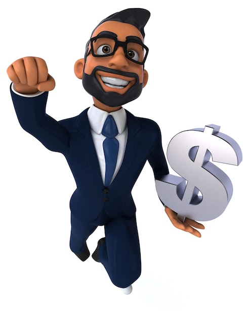 Fun 3D cartoon illustration of an indian businessman