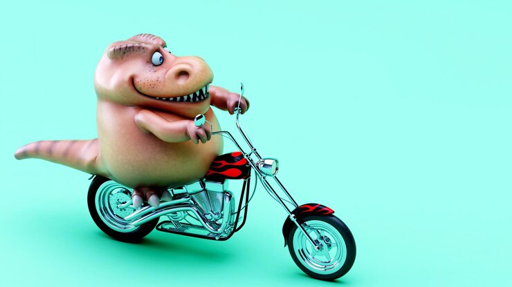 Free Photo fun 3d cartoon illustration of a trex on a motorbike