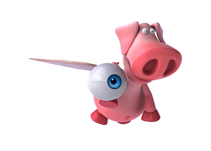 Бесплатный Фотография забавная 3d мультфильмная свинья летает