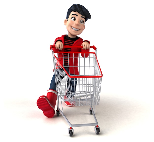 Fun 3D cartoon teenage boy shopping