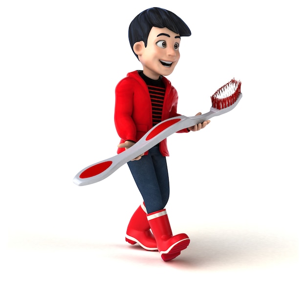 Free photo fun 3d cartoon teenage boy with a toothbrush