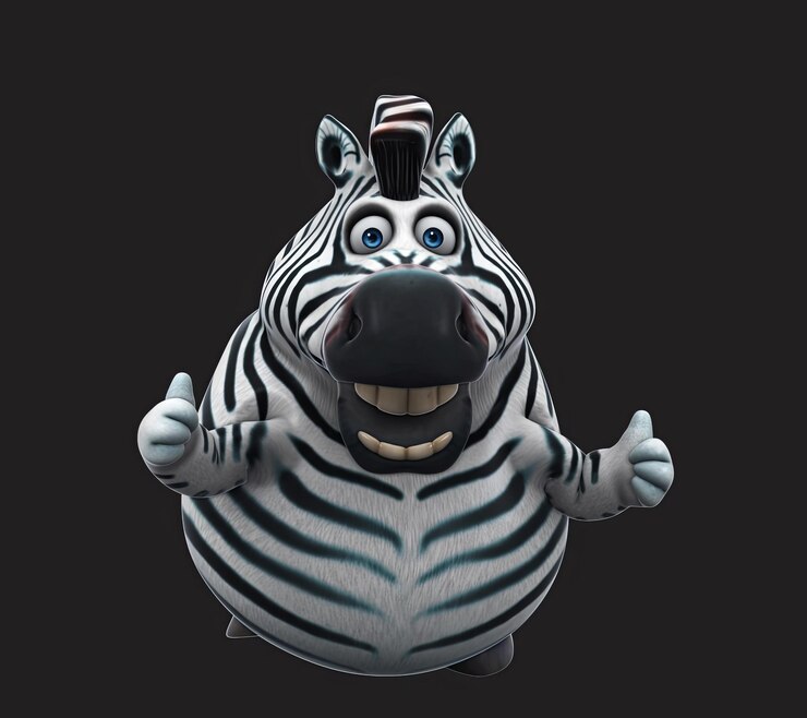 Бесплатный Фотография забавная 3d мультфильмная зебра с большим пальцем вверх и вниз