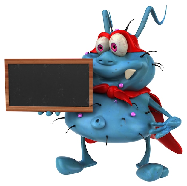 Fun 3D germ monster holding a blackboard