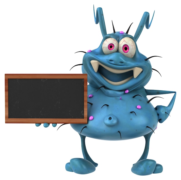 Free photo fun 3d germ monster holding a blackboard