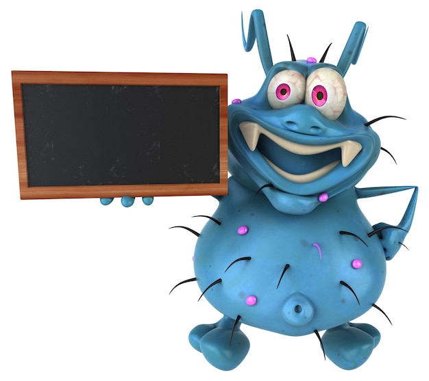 Fun 3D germ monster holding a blackboard