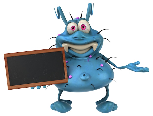 Fun 3D germ monster holding a blackboard