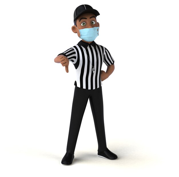 Fun 3D illustration of a black referee with a mask