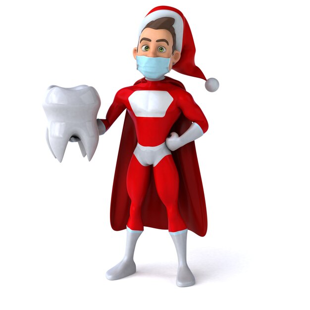 Fun 3D illustration of a cartoon Santa Claus with a mask