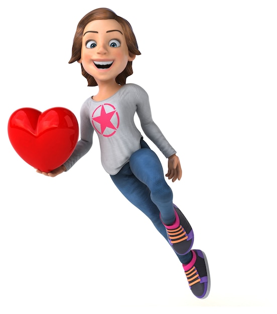 Fun 3D illustration of a cartoon teenage girl