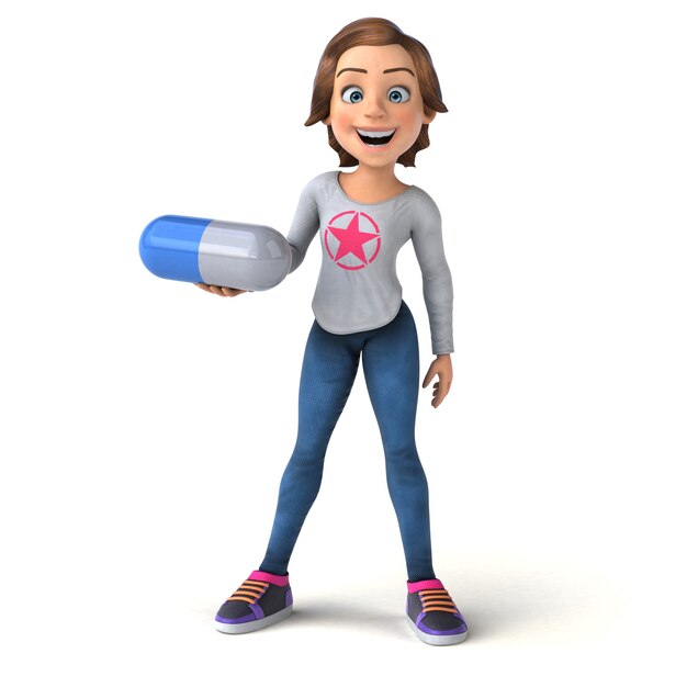 Fun 3D illustration of a cartoon teenage girl