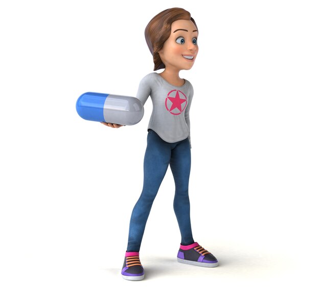 Fun 3D illustration of a cartoon teenage girl