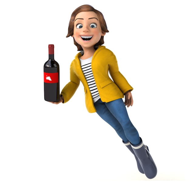 Fun 3D illustration of a cartoon teenage girl