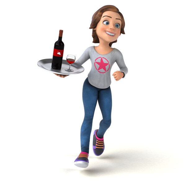 Fun 3D illustration of a cartoon teenage girl