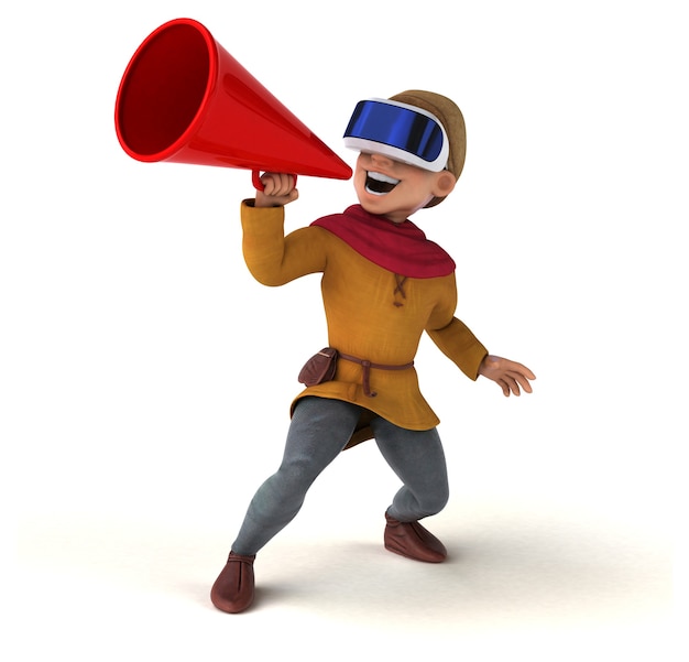 Free photo fun 3d illustration of a medieval man with a vr helmet