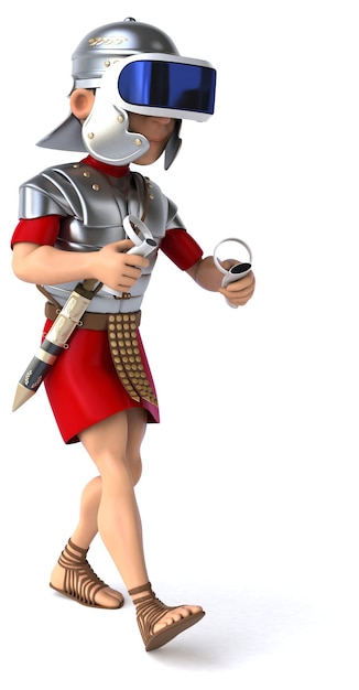 Free photo fun 3d illustration of a roman soldier with a vr helmet
