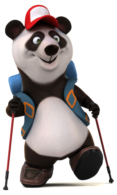 Забавный 3D персонаж мультфильма panda backpacker