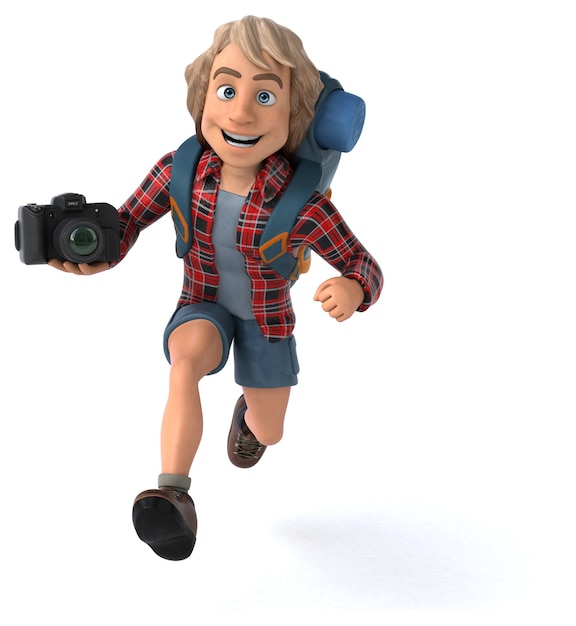 Free photo fun backpacker cartoon guy