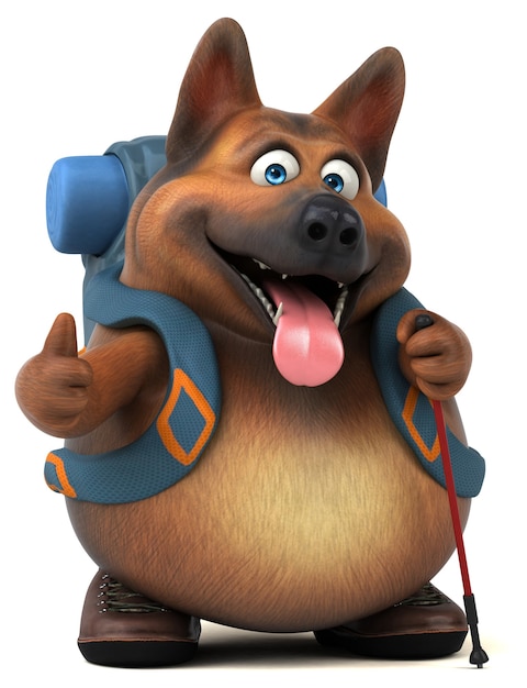 Fun backpacker german shepherd dog cartoon character