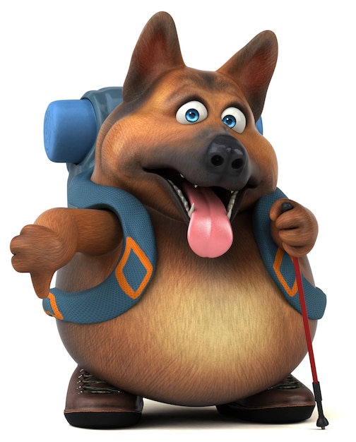 Fun backpacker german shepherd dog cartoon character