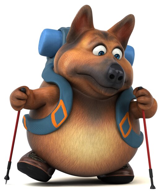 Fun backpacker german shepherd dog cartoon character