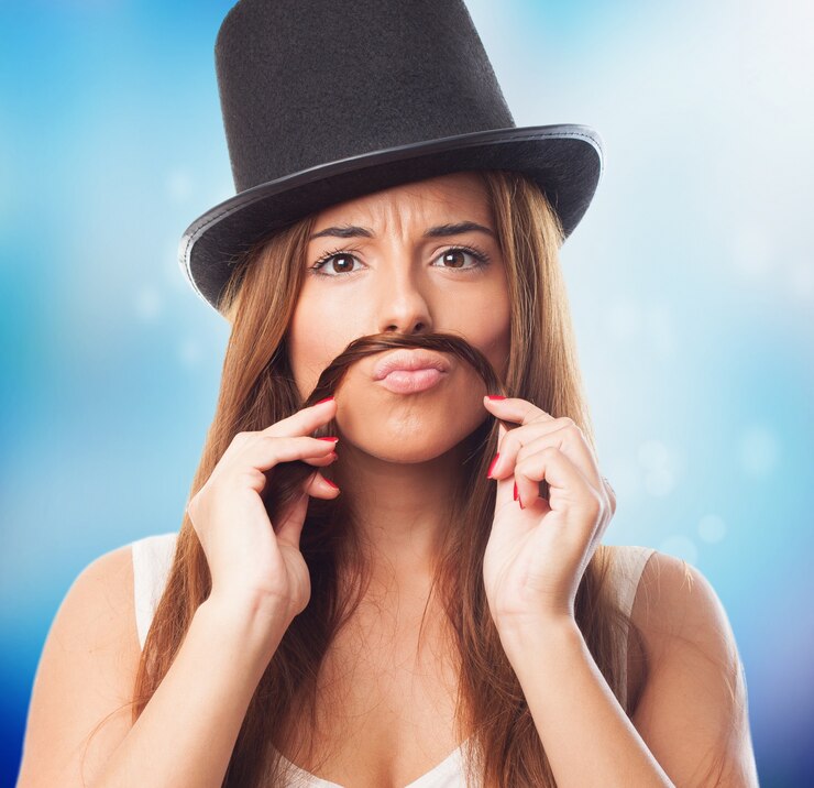 Free Photo fun girl mustache sir serious